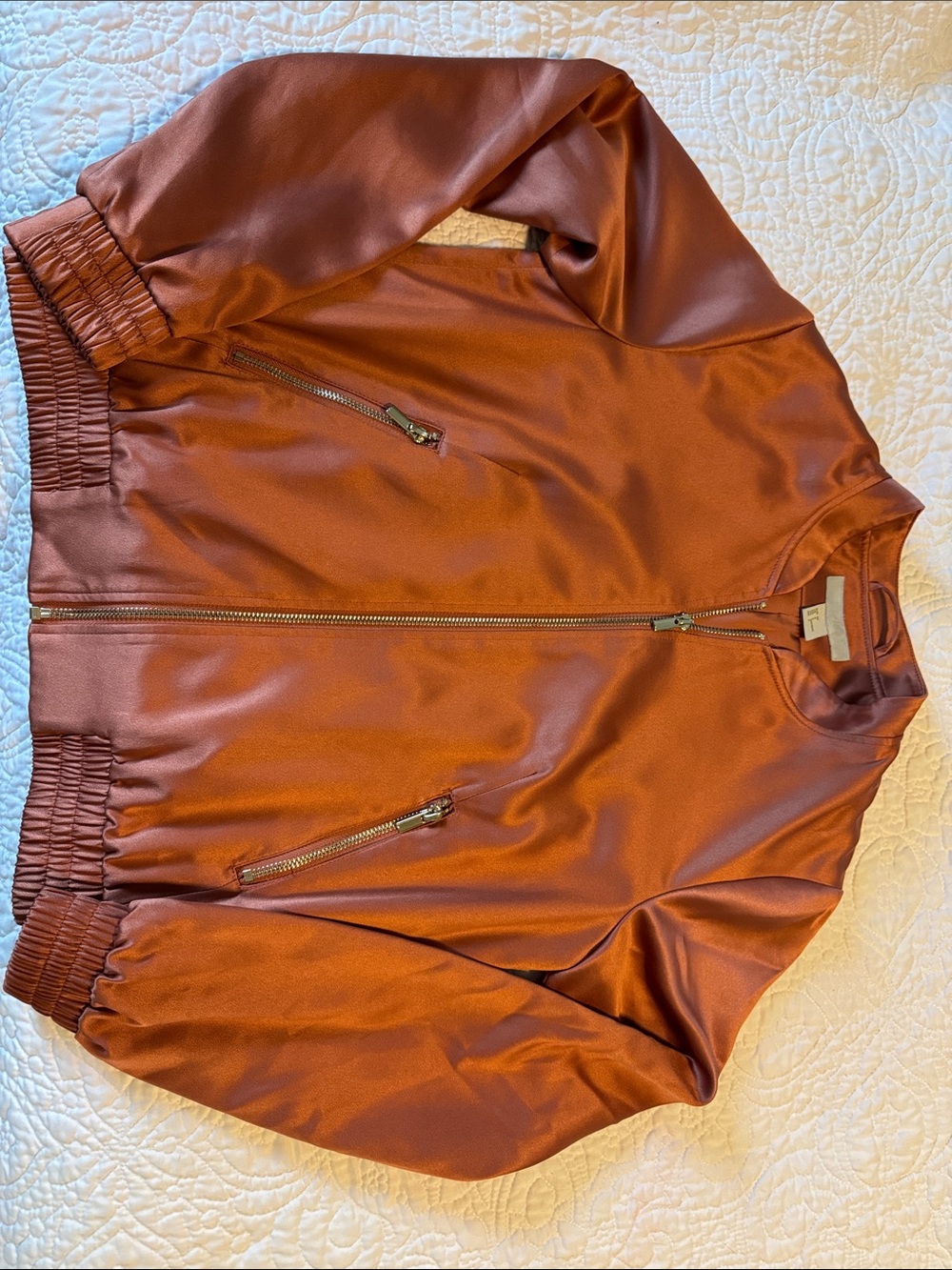 H&M Satin Bomber Jacket in Burnt Orange